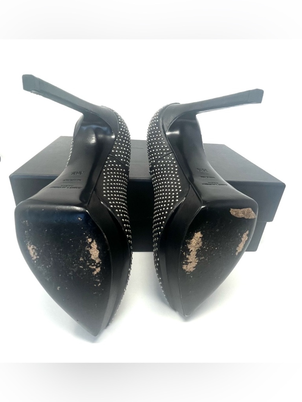 Saint Laurent YSL Janis Black Leather Studded Pumps EU 36.5 / US 6.5 w/Box - Picture 5 of 15